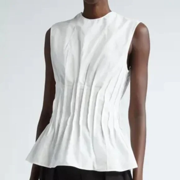 NWT$1,280 Khaite Westin Pintucked Seamed Cotton Poplin Top Sz 10 M - Picture 5 of 16